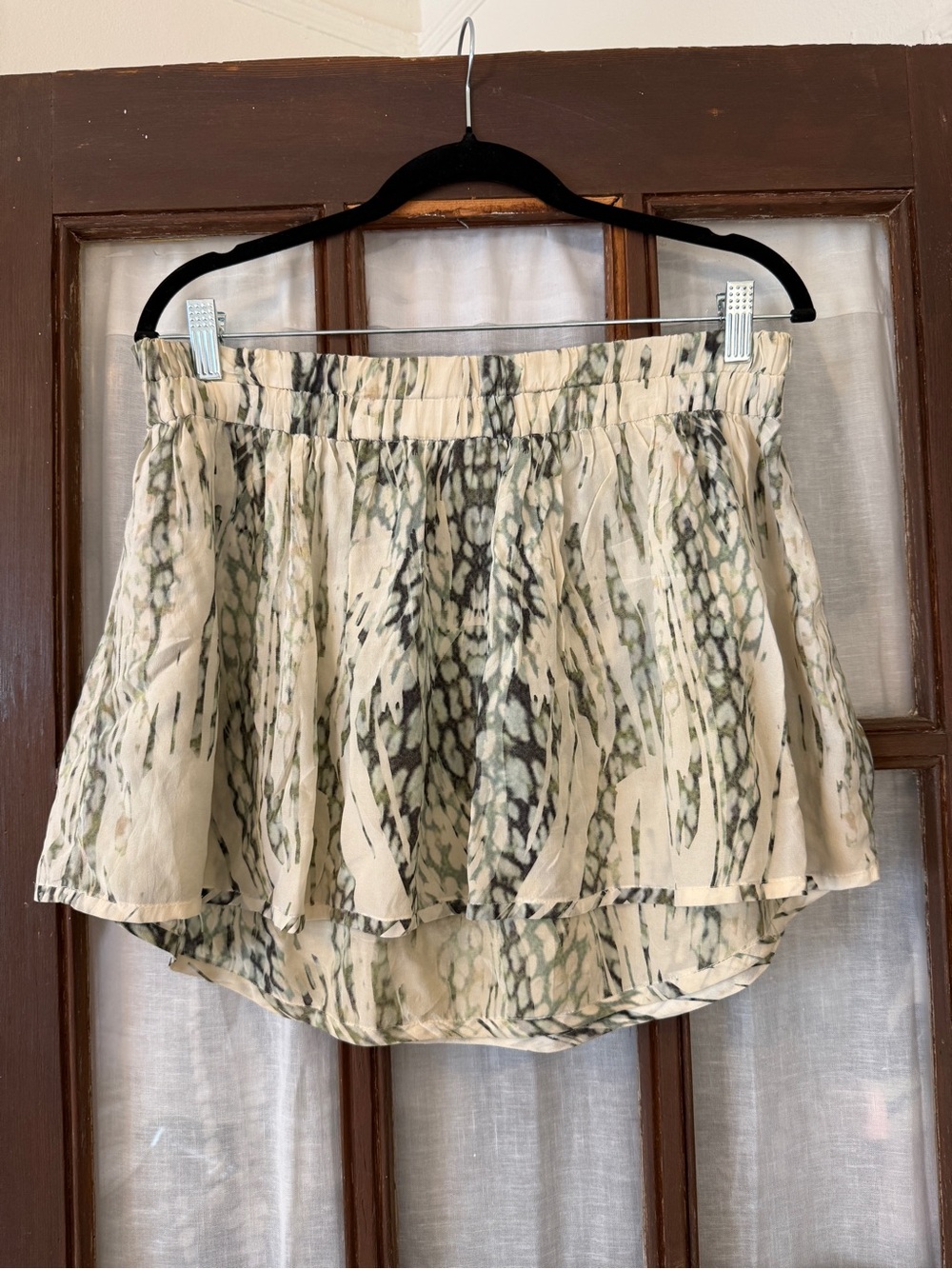 IRO Cream Mini Skirt with Olive Brushstroke Print